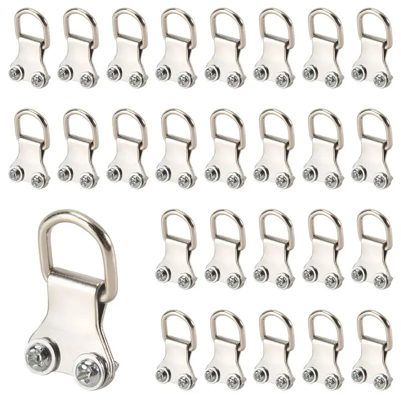 MLGB-25 Pcs D-Ring Picture Frame Hanging Hooks Double Hole Hangers With Screws Silver