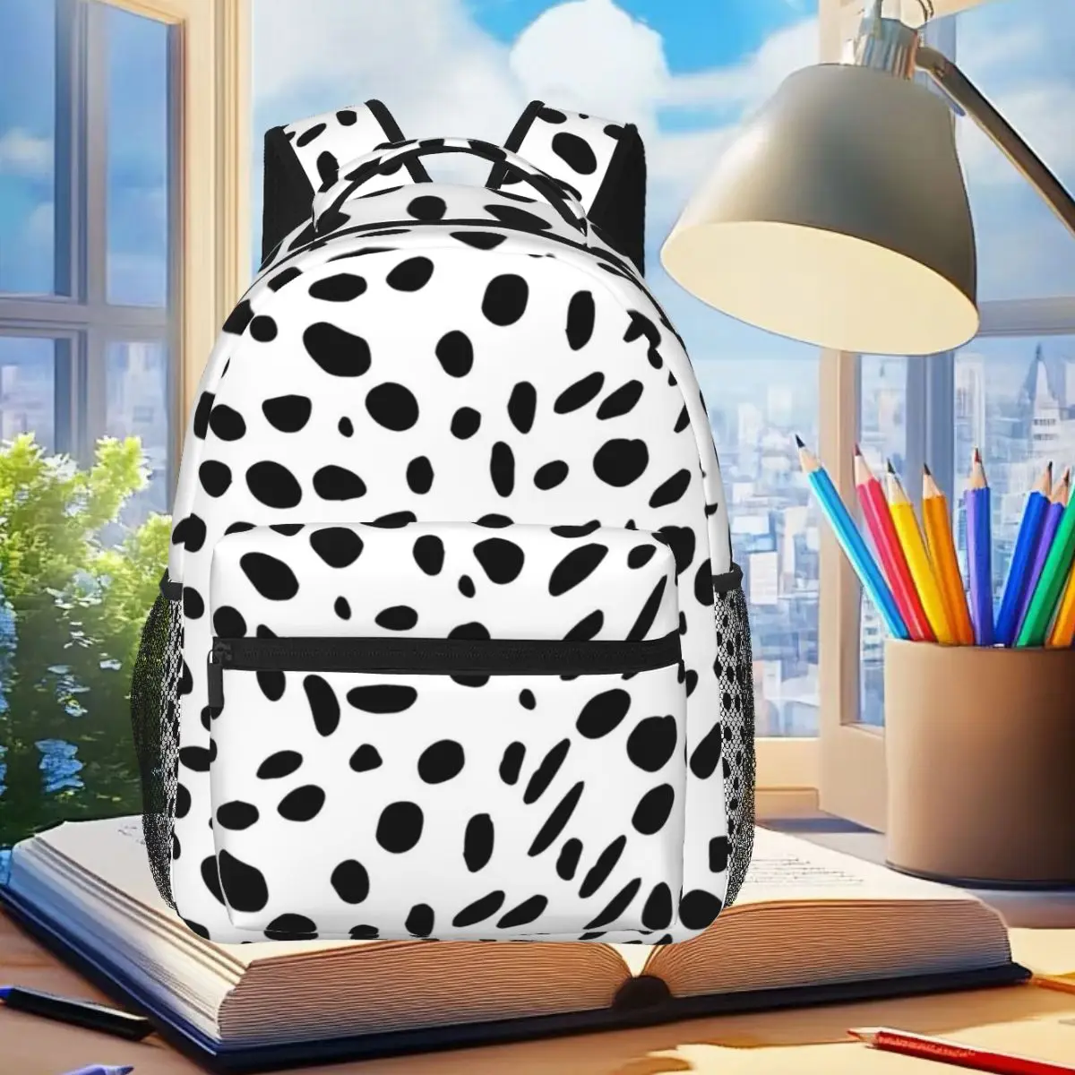 

Dalmatian Animal Print Pattern Student Backpack School Bag Hiking Travel Daypack for Boys Girls Fashion Bookbag Shoulder Bags