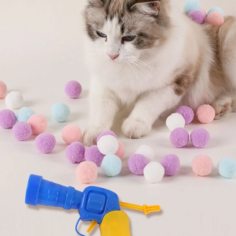 100 Pcs Small Pompoms for Cat Colorful Balls Launching Machine Soft Balls Soft PomPoms Balls Set of 100 Dropship