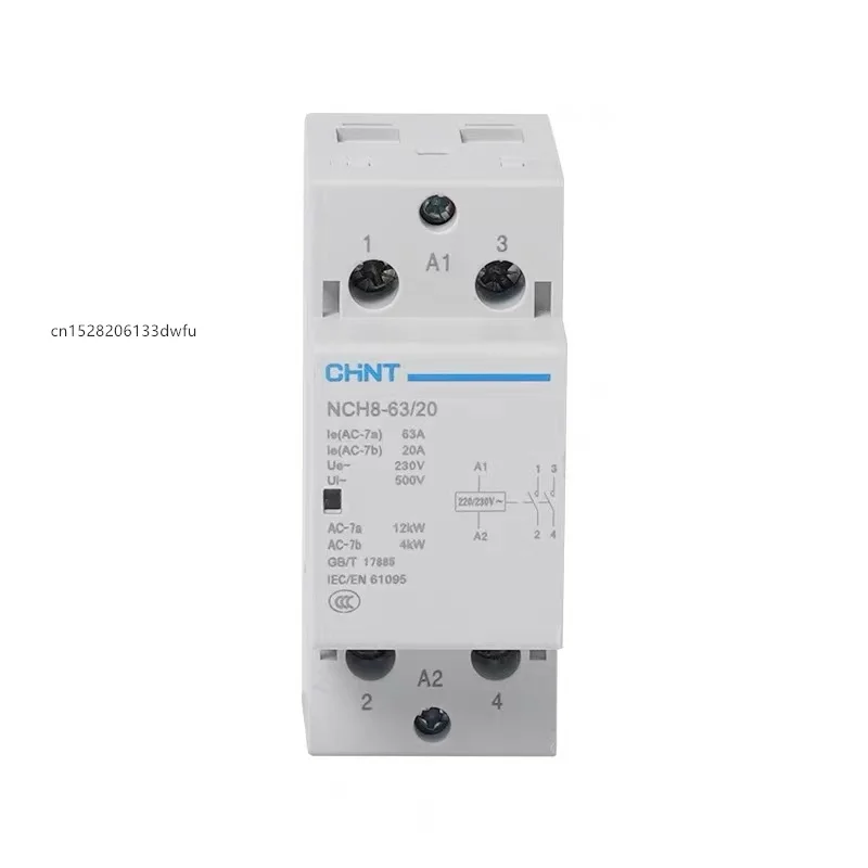 CHINT NCH8 20A 25A 40A 63A Din Rail Household AC Contactor 220V 230V 380V 400V 1NO1NC 2NO 2NC 4NO 1 Single 3 Three Phase