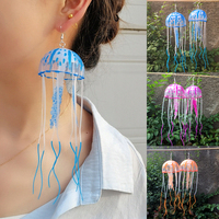 Creative Fluorescent Jellyfish Earrings Exaggerated Tassel Lifelike Colored Jellyfish Personalized Earrings Women's Chic Jewelry