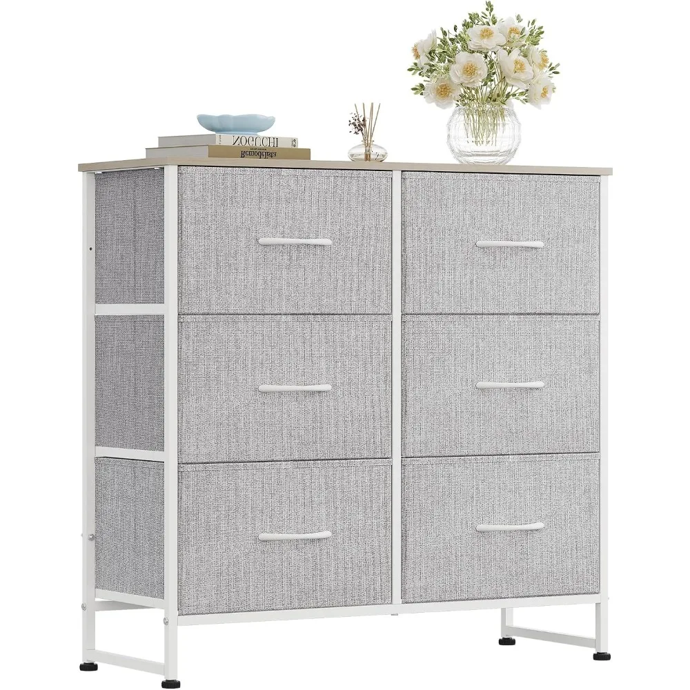 WLIVE Dresser for Bedroom with 6 Drawers, Light Grey | Closet Dresser, Metal Frame, Wooden Top, Fabric Dresser for Closet, Living Room, Hallway