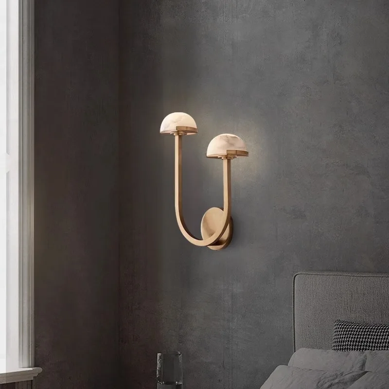 Postmodern Creative Mushroom Shaped Living Room Foyer Brass Marble Wall Light Nordic Study Bedroom Bedside Wall Lamp