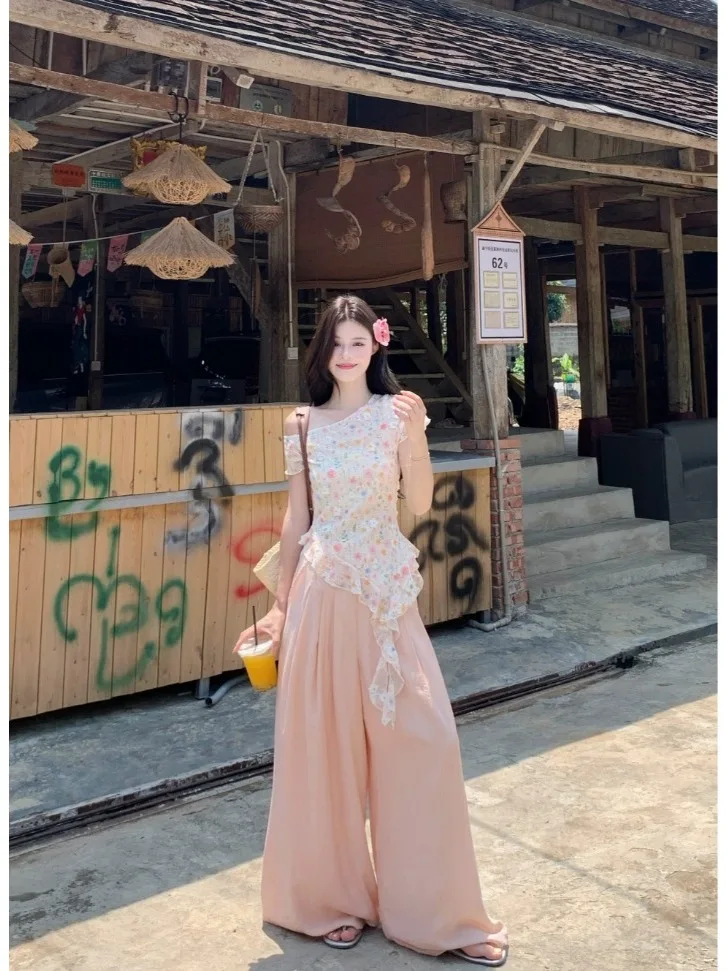 

Весна 2026: Женская асимметричная блузка с коротким рукавом, облегающая, с открытыми плечами, в корейском стиле, для повседневной носки