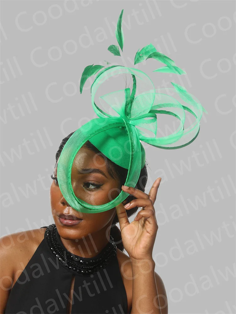 

Women's Green Fascinator Hat Headband Kentucky Derby Church Headpiece Ladies Elegant Occasion Pillbox Cap Femme Derby Millinery