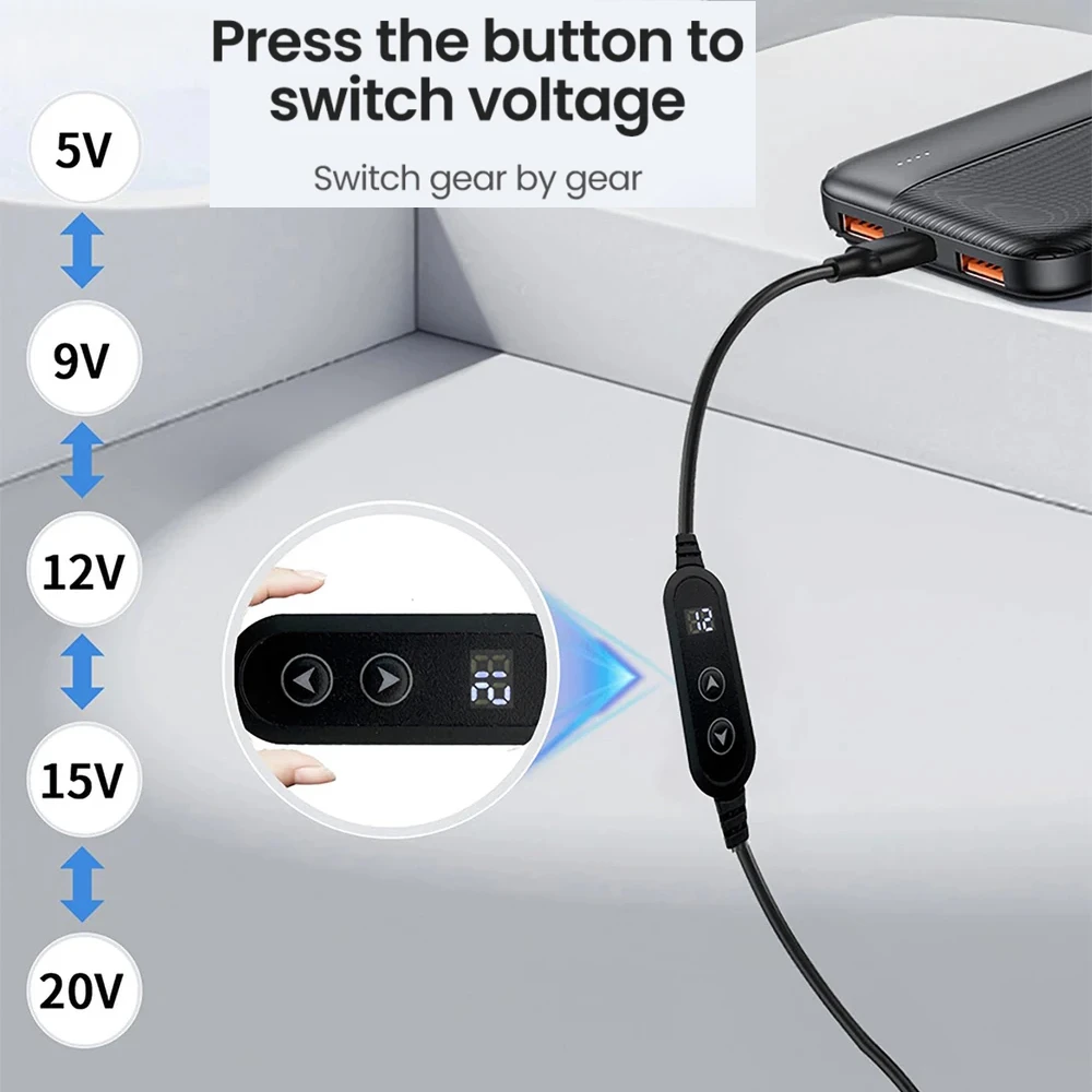 1/2/5 Pieces USB C to DC Power Boost Cable 5V/9V/12V/15V/20V Adapters 5.5*2.1mm Connector Fast Charging For Wifi Router TV BOX