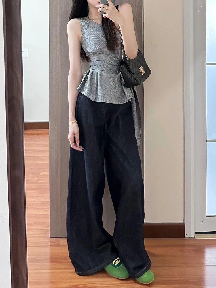 

Loose Wide Leg Blue Jeans Women's Summer Casual High Waist Long Pants Trousers for Pear Shaped plus Size Comfortable Slimming