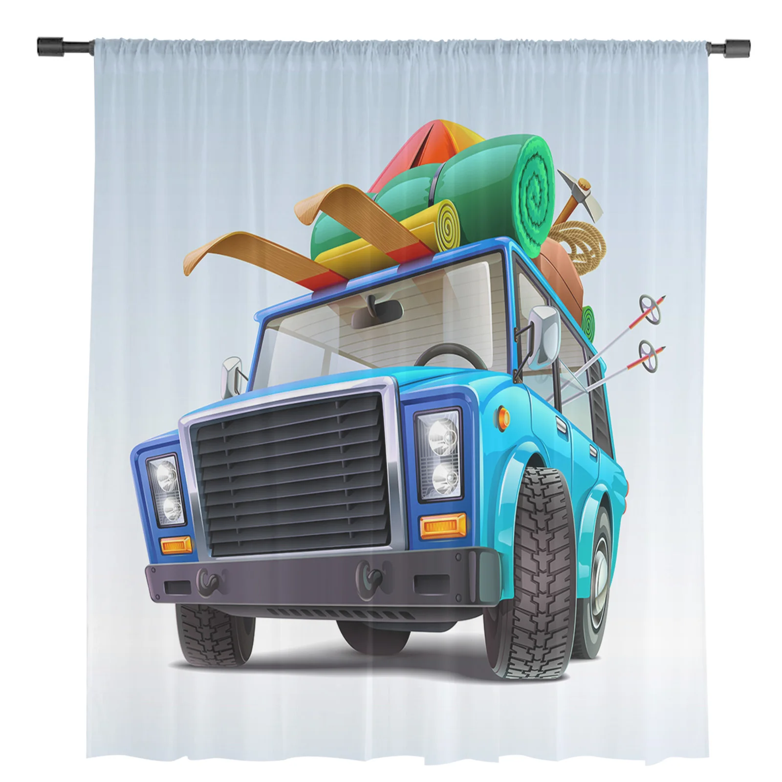 Travel Truck Beach Surfing Camping Chiffon Sheer Curtains for Living Room Home Decoration Window Voile Tulle Curtain Drapes