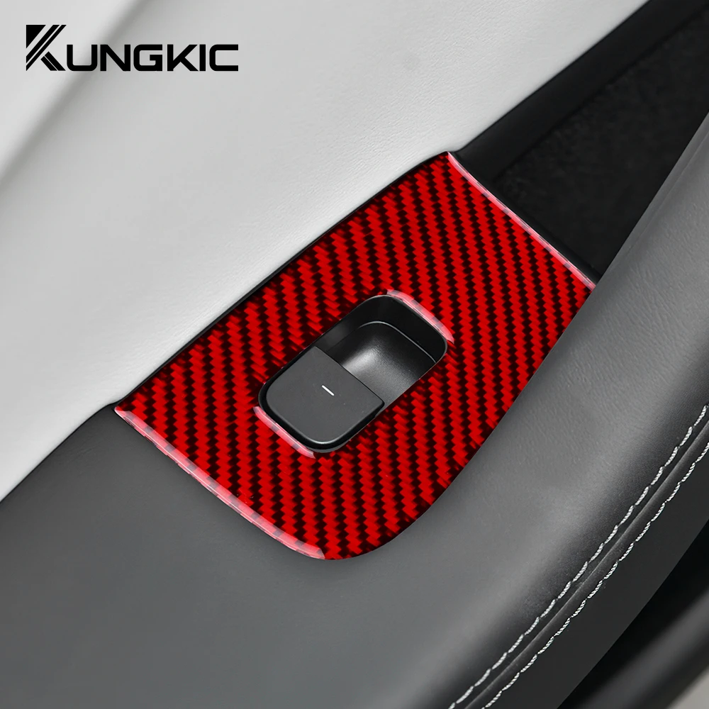 Real Soft Carbon Fiber Sticker For Tesla Model 3 Highland 2024 Window Lifter Switch Trim Car Interior Decoration Accessories