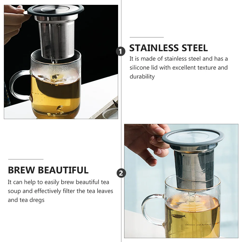 

Stainless Steel Infuser Fine Mesh Filter With Silicone Lid Tea Strainer For Leaves High Temperature Resistant Metal Tea