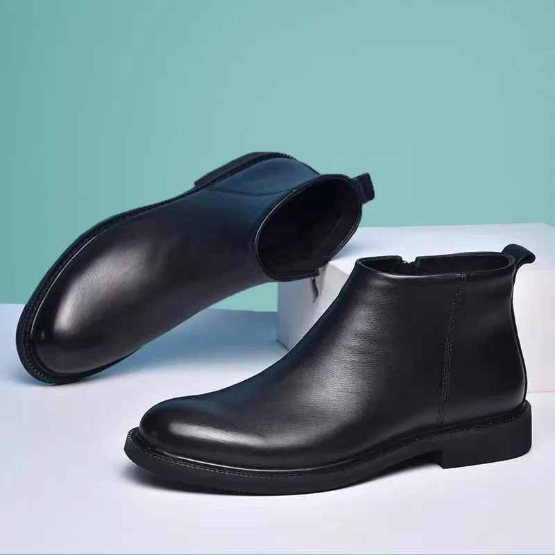 Men's shoes men's 2025 autumn and winter leather shoes Chelsea boots solid color European style versatile men's shoes