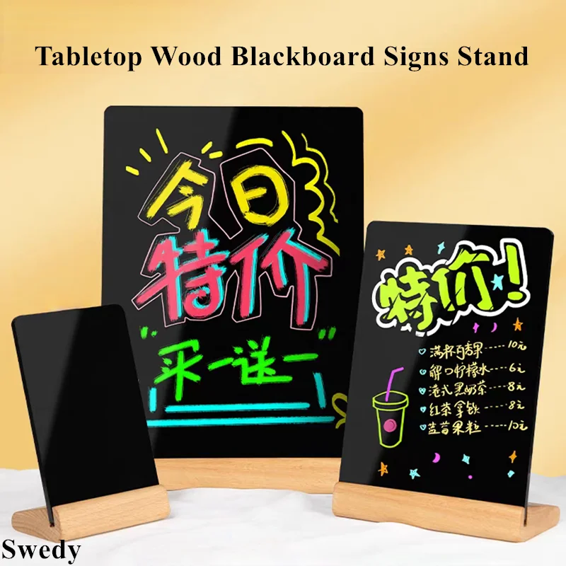A5 148x210mm Wood Base Tabletop Chalkboard Sign Holder Stand Restaurant Bar Menu Chalkboard Stand Message Board