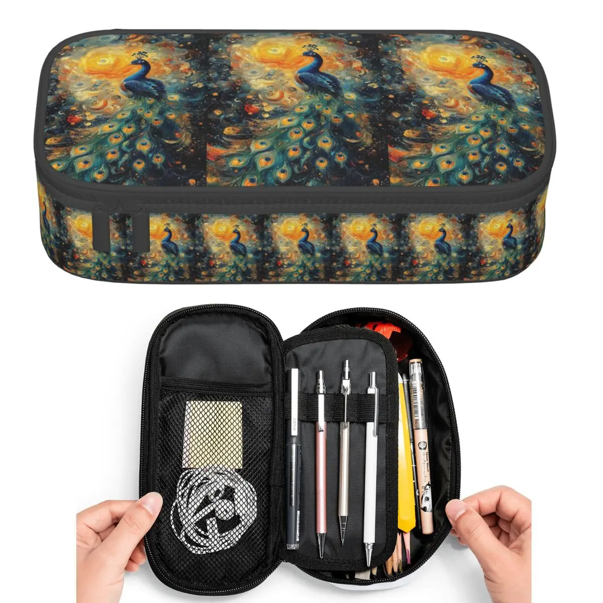 

Peacock Blue Colorful Peacock Illustration Pencil Cases for Students Pen Box Pencil Bag Large Storage Pencil Pouch Pen Holder