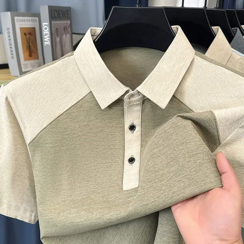 GELITAYIN Summer Elastic Casual Short-Sleeved Leisure Patchwork Contrast Color Polo Shirt Short Sleeve Sports Vintage Streetwear