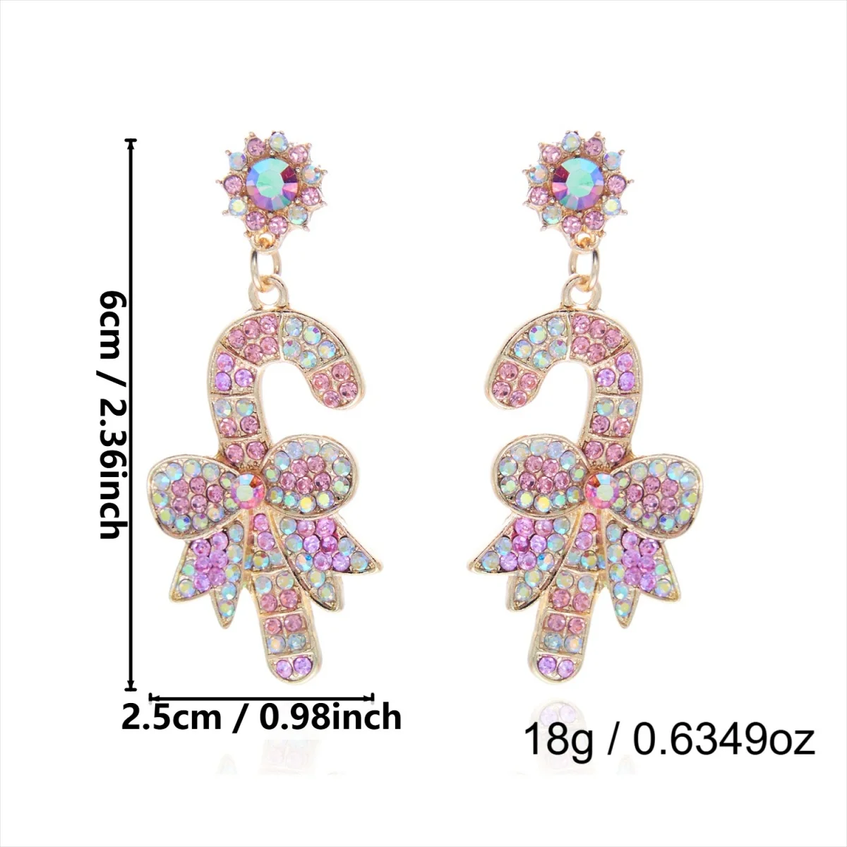 Strass-Ohrringe mit rosa Emaille-Weihnachtsmann-Anhänger für Damen, Weihnachtsschneemann, Lebkuchenmann, Krücke, Schneeflocken-Ohrringe, Schmuck – Detail 38