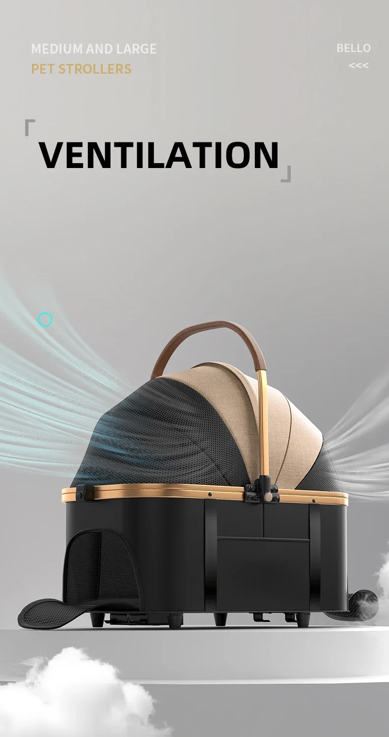 2-em-1 destacável grande quadro de tubo de alumínio gaiola de carrinho de estimação dobrável com um clique para uso portátil conveniente com cães e gatos