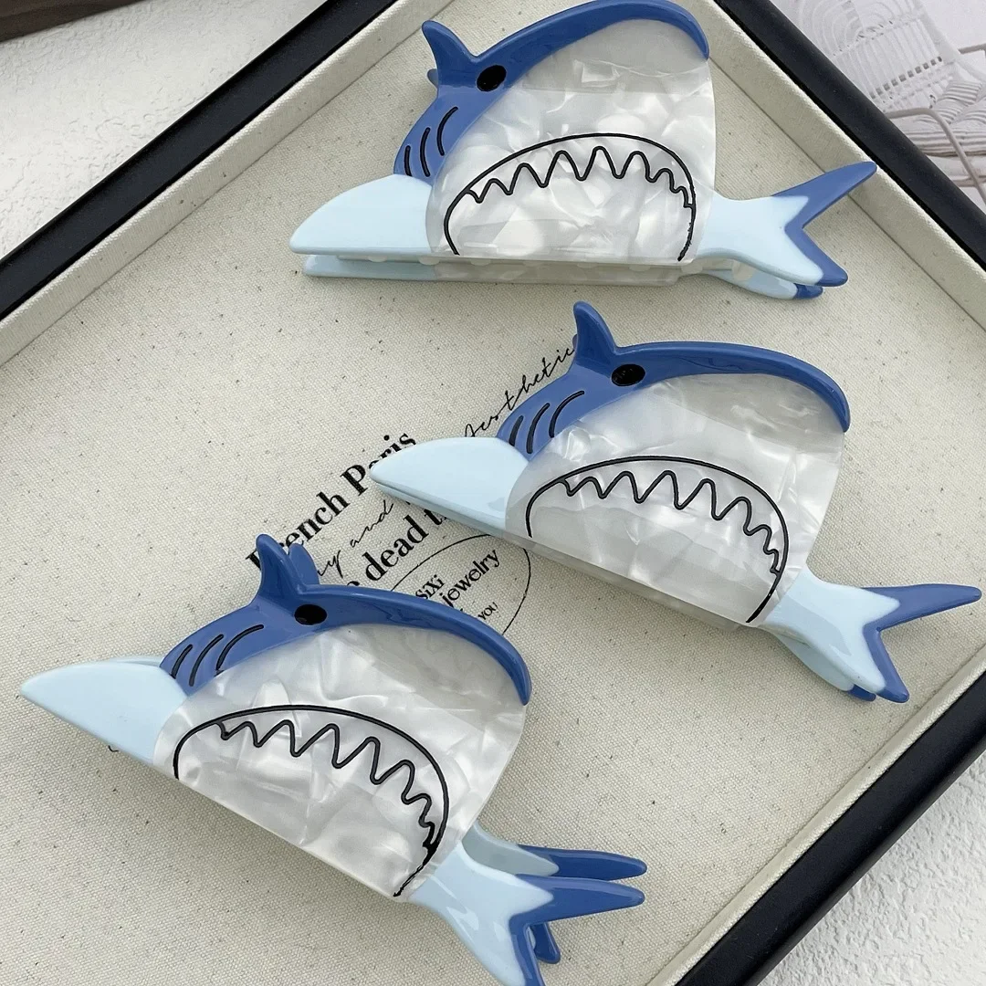 

DuoShang Cute Ocean Series Shark Hair Claw Eco-friendly Acetate Claw Clips Blue Shark Crab Hair Clips for Women Hair Accessories