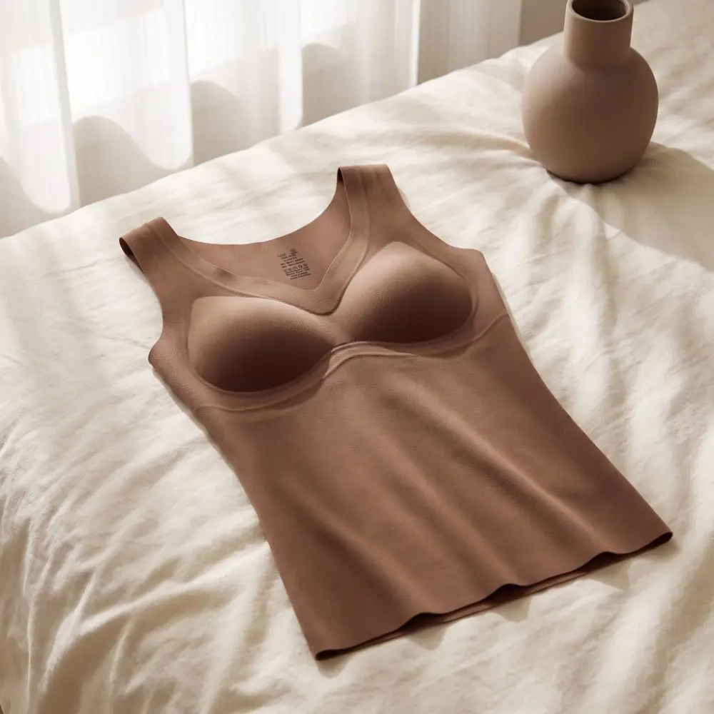 Breathable Seamless Thermal Vest with Chest Pad Underwear Heating Vest Top Sleeveless Keep Warm Bottoming Camisole Daily