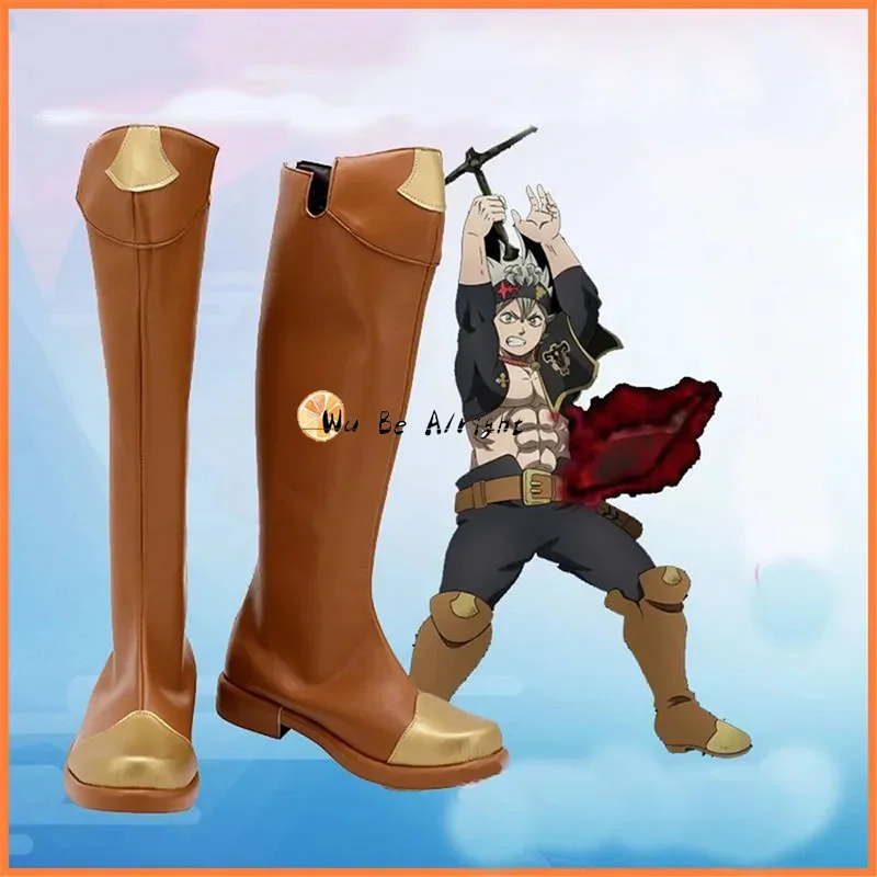 

Anime Black Clover Asta Cosplay Party Shoes Long Brown Boots Custom Made Any Size