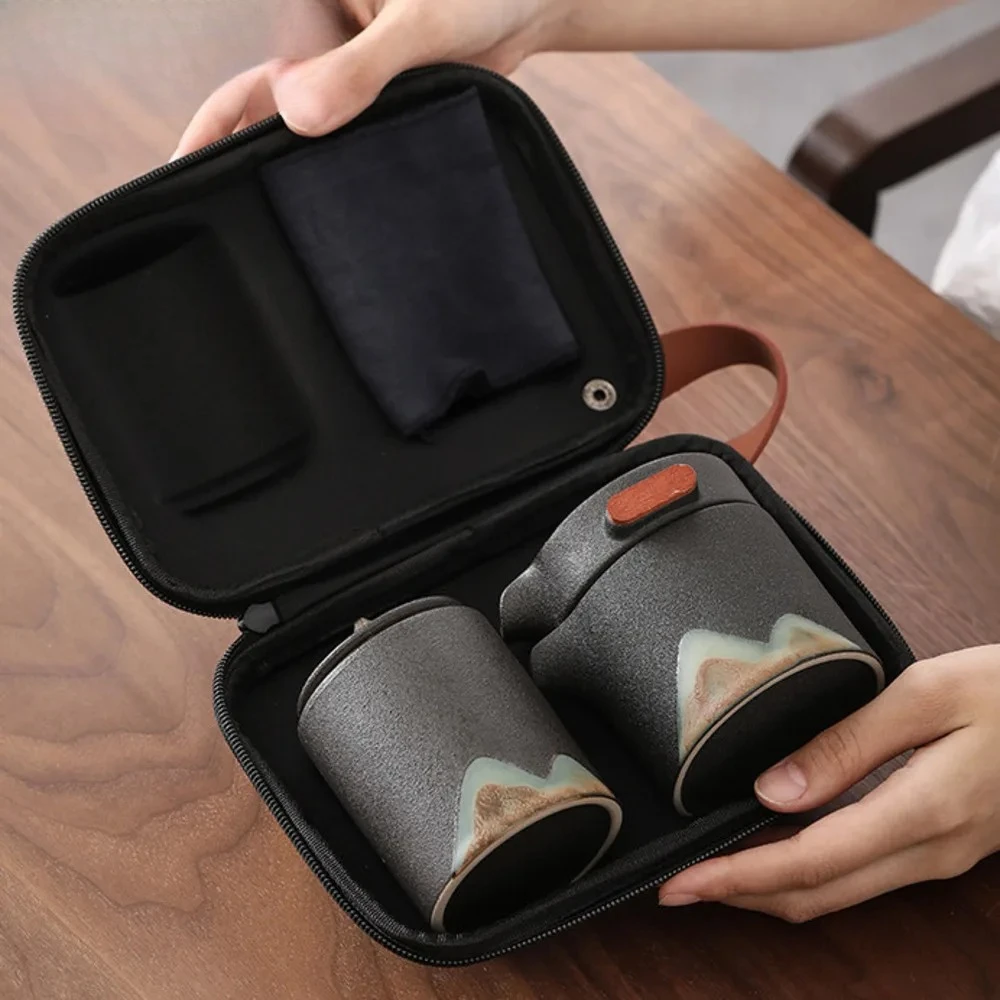 Japanese Hand-painted Mountain Tea Set Kit Vintage Coarse Pottery Set of Cups Teapot and Cups Tea Making Outdoor Portable Bags - Image 6