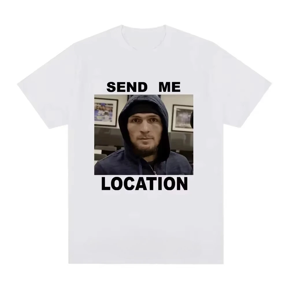 Khabib Send Me Location Graphic T-shirt Stylish Harajuku-style Short-sleeved T-shirt Hip-hop Retro Cotton Men and Women T-shirt