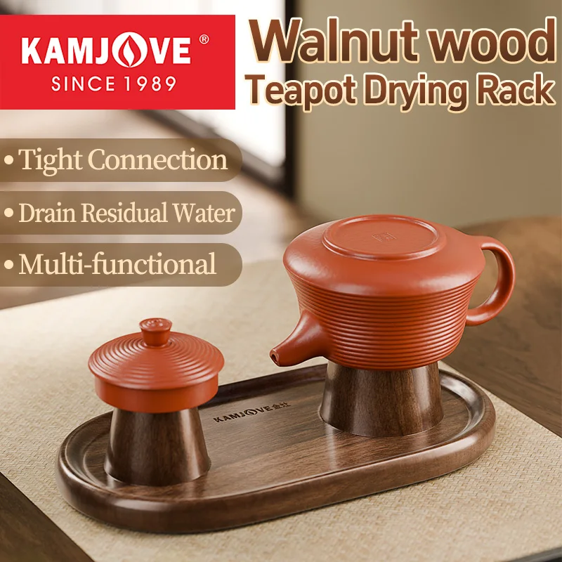 

KAMJOVE Walnut Drying Rack, KP-L018 Purple Clay Tea Pot Cover, Teapot Storage Rack, Kung Fu tea Set Accessories Set