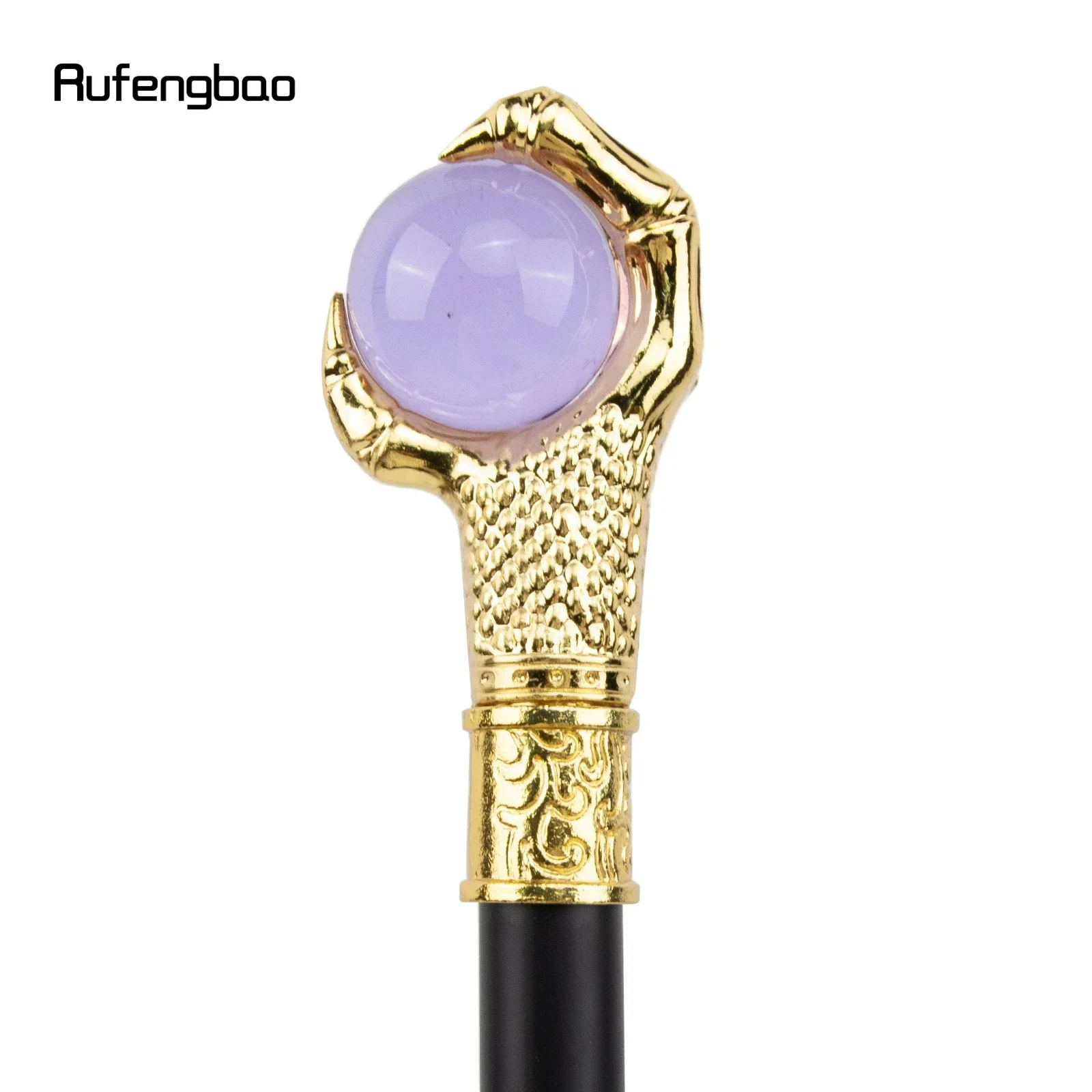 Dragon Claw Grasp Light Purple Glass Ball Golden Walking Cane Fashion Decorative Walking Stick Cosplay Cane Knob Crosier 93cm