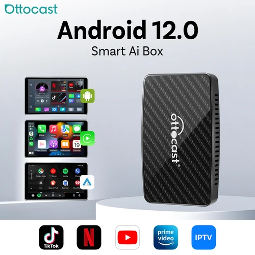 Imagen 1 del producto Ottocast Play2video Pro Ai Box Adaptador inalámbrico CarPlay Android Auto integrado en Youtube Netflix para coche con Carplay con cable