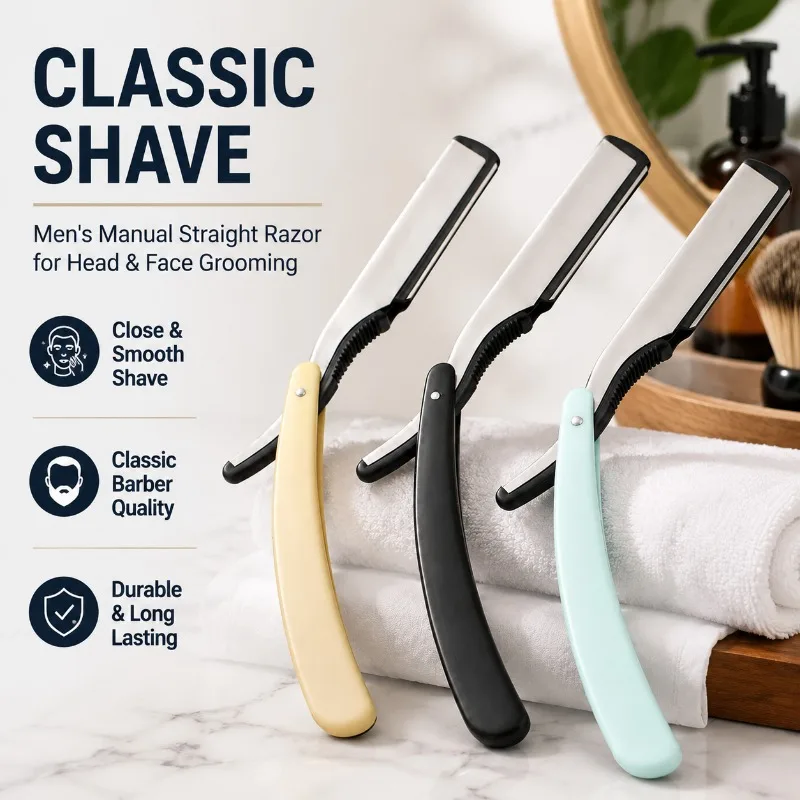 Men's Manual Straight Razor Classic Barber Shaving Tool for Head Face Grooming