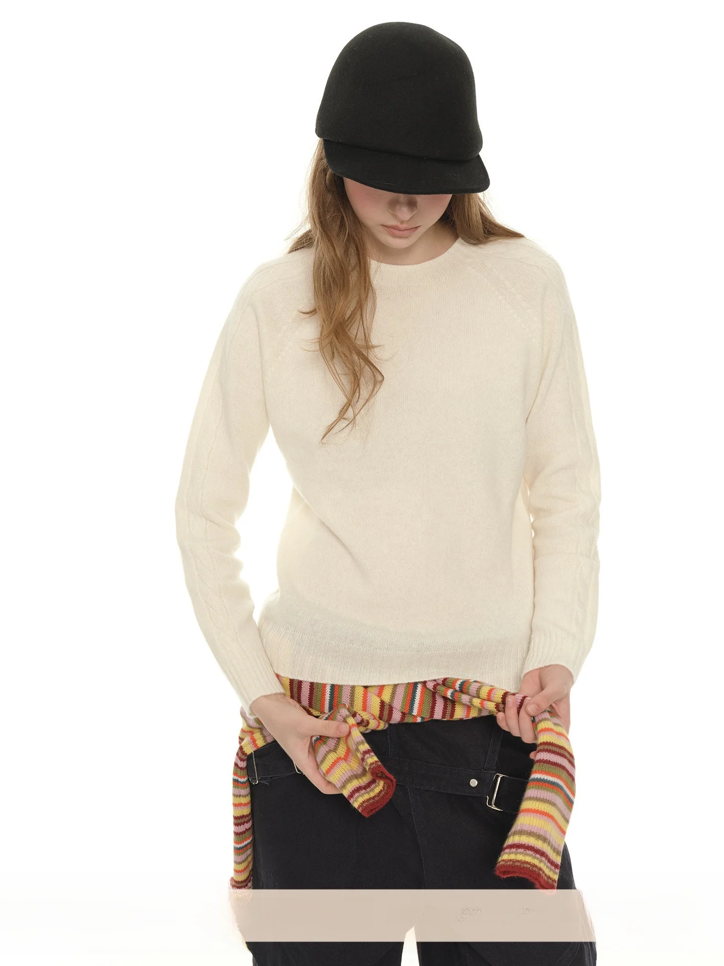 

UNRETRO 00 Wool Long Sve round Ne Knitted Sweater Women's Casual Sle Slim Fit Woolen Top for Autumn Winter