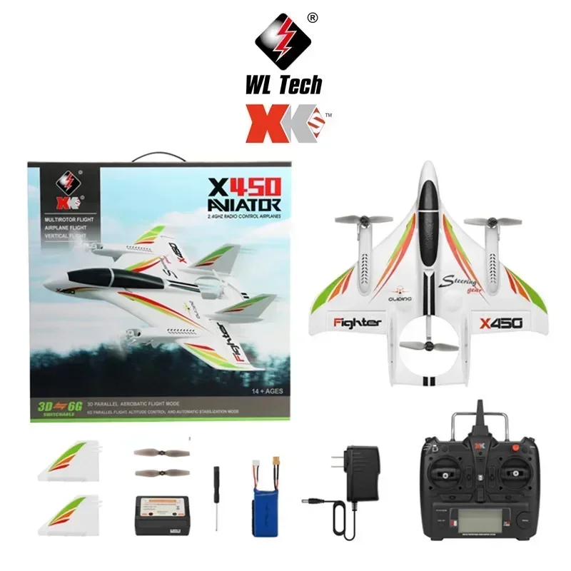 Controle Remoto Asa Fixa Aeronaves, Brushless Decolagem Vertical e Pouso, Multi-função Stunt Aircraft, 6 Way, X450