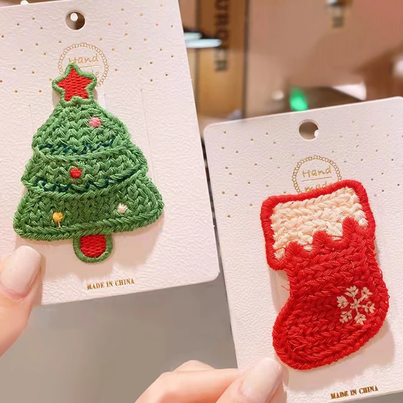 Pinza para el pelo tejida navideña, bonito tocado navideño, muñeco de nieve, Papá Noel, alce, campana pequeña, horquilla para árbol de Navidad, regalo de moda para niñas