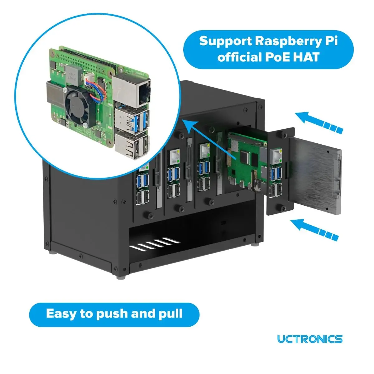 Gabinete completo atualizado UCTRONICS para cluster Raspberry Pi, com 4 suportes de montagem removíveis para Pi 4B, 3B +/3B e outros