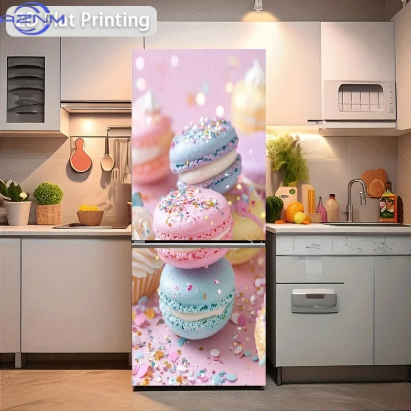 2D Print 2D Graphic Design Refrigerator Sticker 60X180 Cm Colorful Macarons And Paper Cupcakes, a Sweet Combination Adorned wi