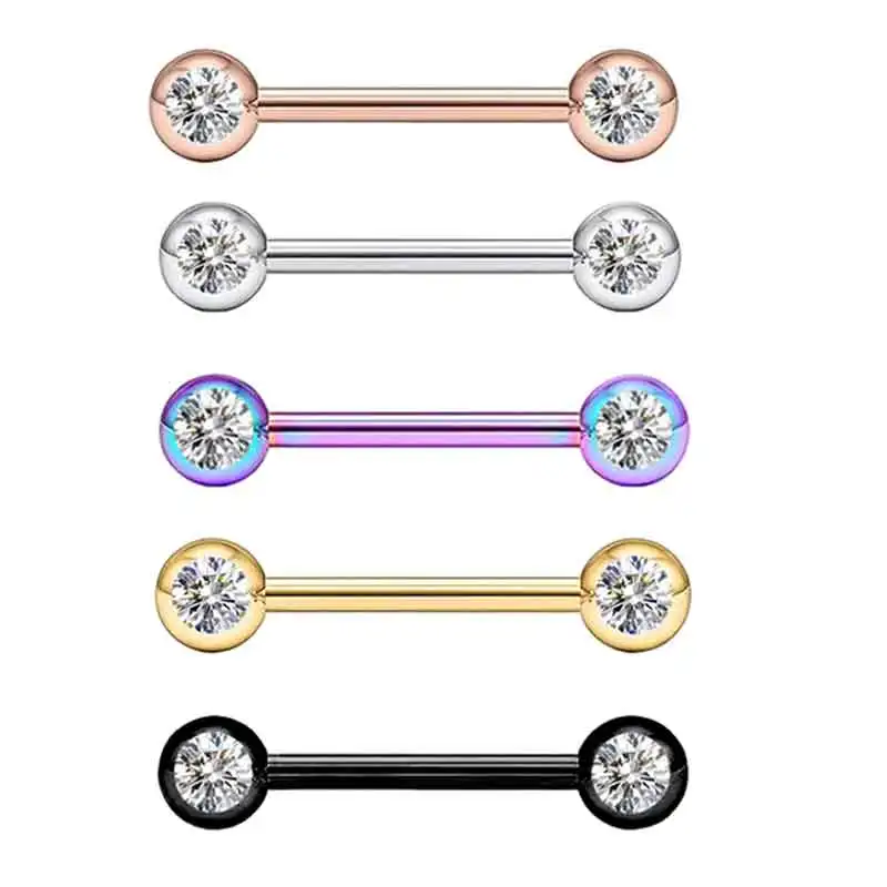 

14G Crystal Straight Barbell Tongue Rings Women Nipple Piercing Jewelry 16mm Nipple Rings For Girl Hot Sales 5 color Avaible Bo