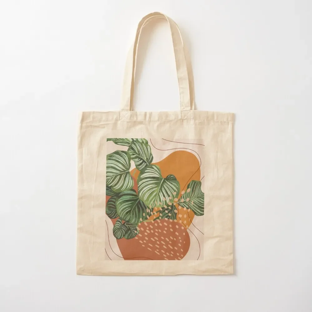 

Mid century modern calathea orbifolia plant illustration 2 Tote Bag Reusable bags sacs de shopping Women's handbag Tote Bag