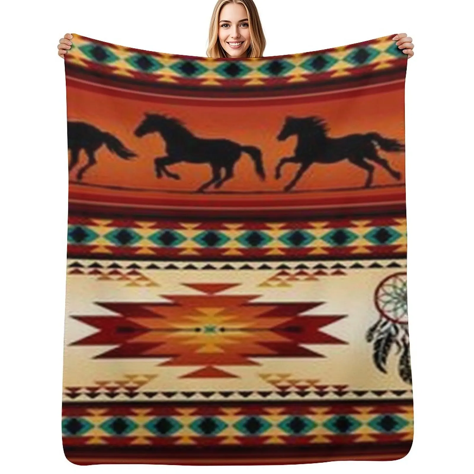 

native american design Throw Blanket funny gift Luxury Designer Hair Flannels Blankets