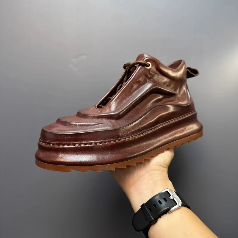 

British Style Genuine Leather High-Top Boots Men's Shoes High Quality Round Toe Casual Sport Outdoor Hiking Ankle Boots Male