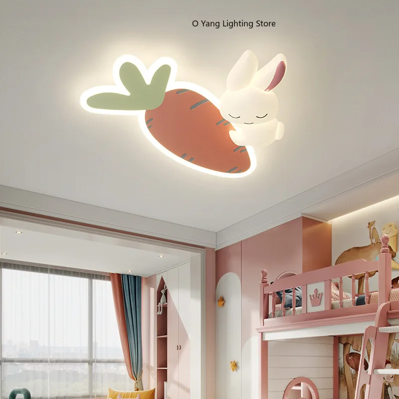 

Cute Carrot Rabbit Children's Room Ceiling Lights Light Romantic Warm Baby Room Princess Room Girl Bedroom Lamps RC Dimming