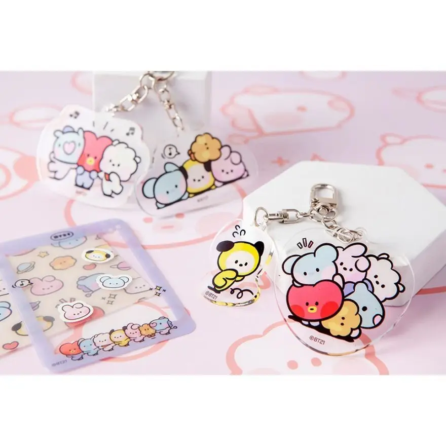 BT21 Minini cartoon Cute Acrylic Keychain Kawaii Student Couple Same Style Keychain Pendant Animation Peripheral Wholesale