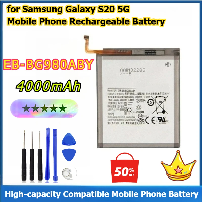 

100%New 4000mah High-capacity EB-BG980ABY Mobile Phone Battery for Samsung Galaxy S20 5G Mobile Phone Rechargeable Battery
