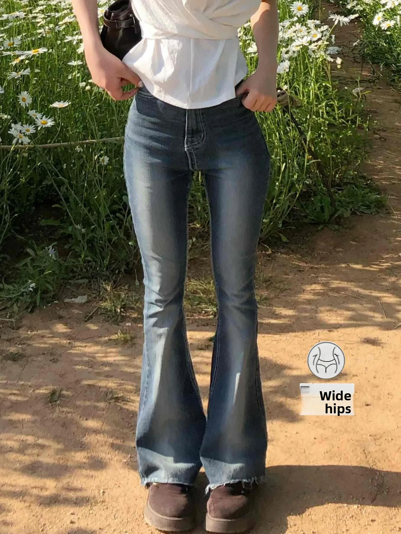 High Waist Flared Jeans Women's High-Light Washed Cotton Stretch Denim Pants Tummy Control Long Legs Enhancing Bootcut Jeans