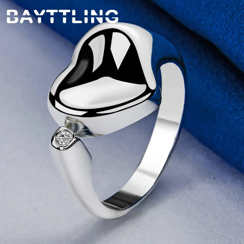 

Real 925 Sterling Silver Ring Simple Heart Zircon Sparkle Ring For Fashion Woman Charm Party Wedding Gift Party Jewelry