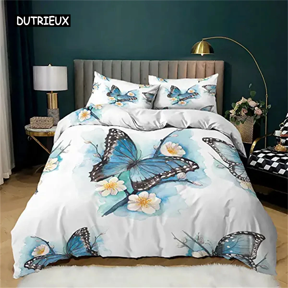 

Butterfly Duvet Cover Blue Purple Butterflies Flower Comforter Cover Set for Girls Kids Teens Quilt Cover Bedroom Decoration