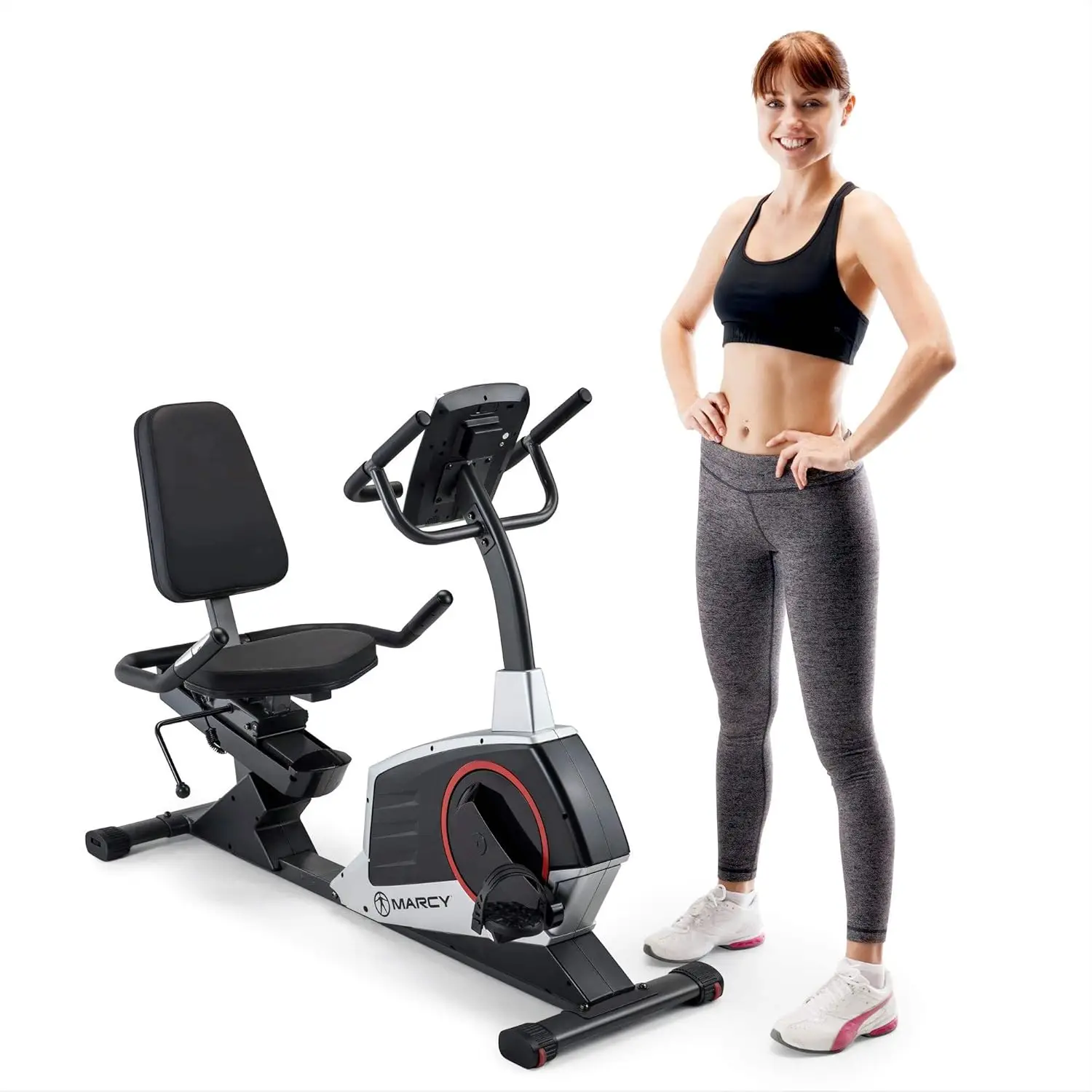 Regenerating Recumbent Exercise Bike with Adjustable Seat, Pulse Monitor and Transport Wheels ME-706