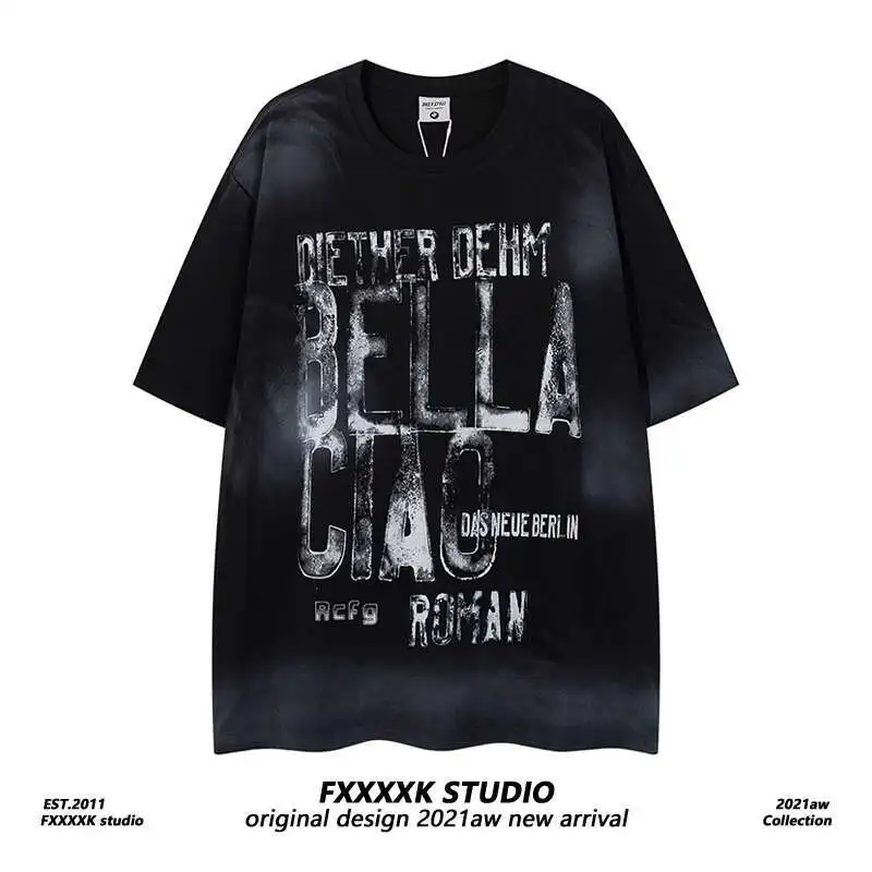 

Man Women T-shirt American Style Streetwear Hip Hop Graffiti Letter Print Loose Couple Short Sleeve T-Shirt Summer