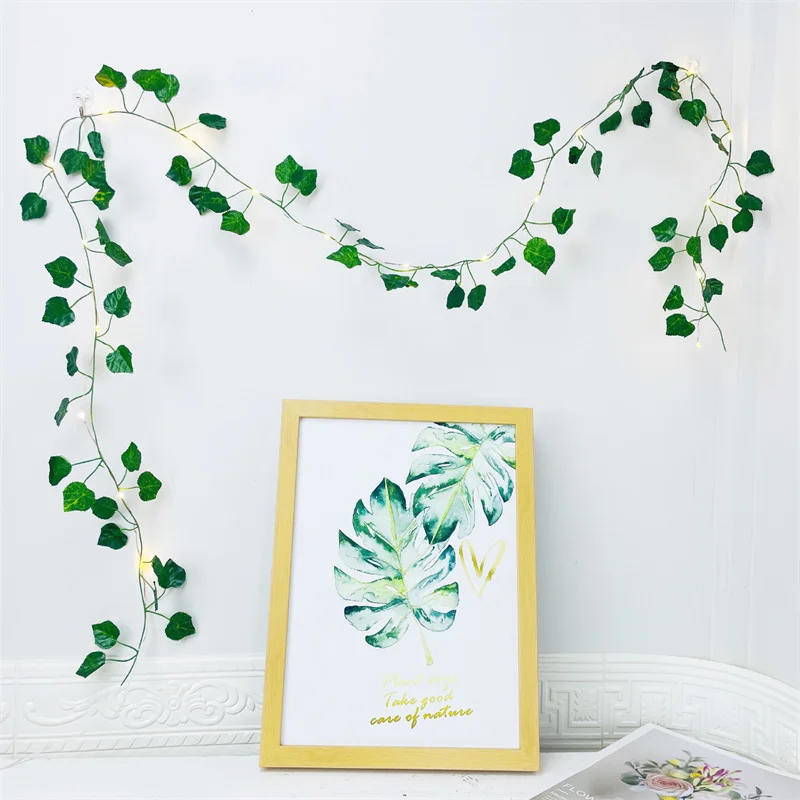 Ghirlanda per albero di Natale Lucine per vite artificiale per diserbo Decorazioni per la casa Fiore Luci a corda con foglie verdi Alimentate a batteria