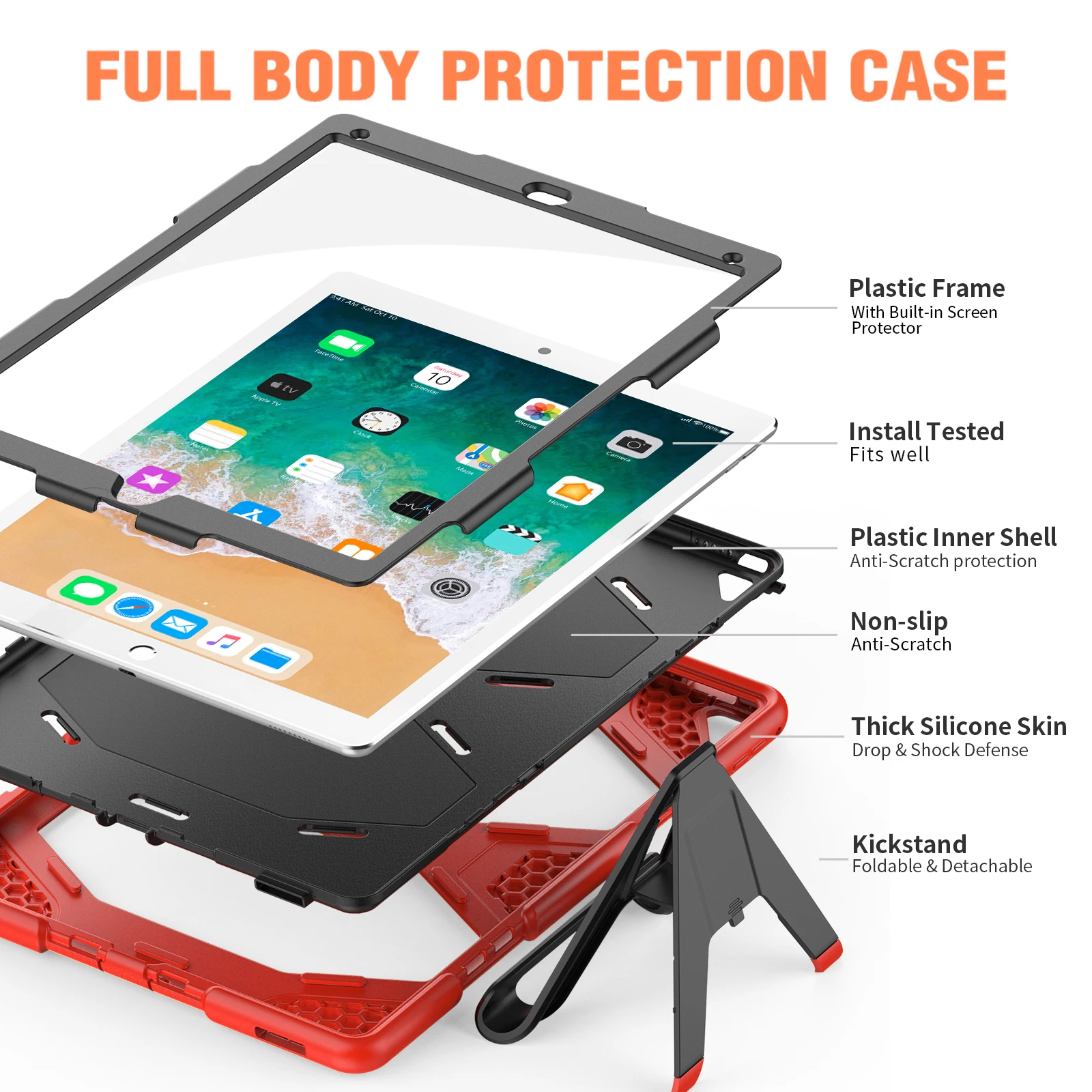 Case With Built-in Screen Protector For iPad Pro 12.9 2017 2015 1st 2nd Generation 3-Layer Protection Kickstand Cover Shockproof