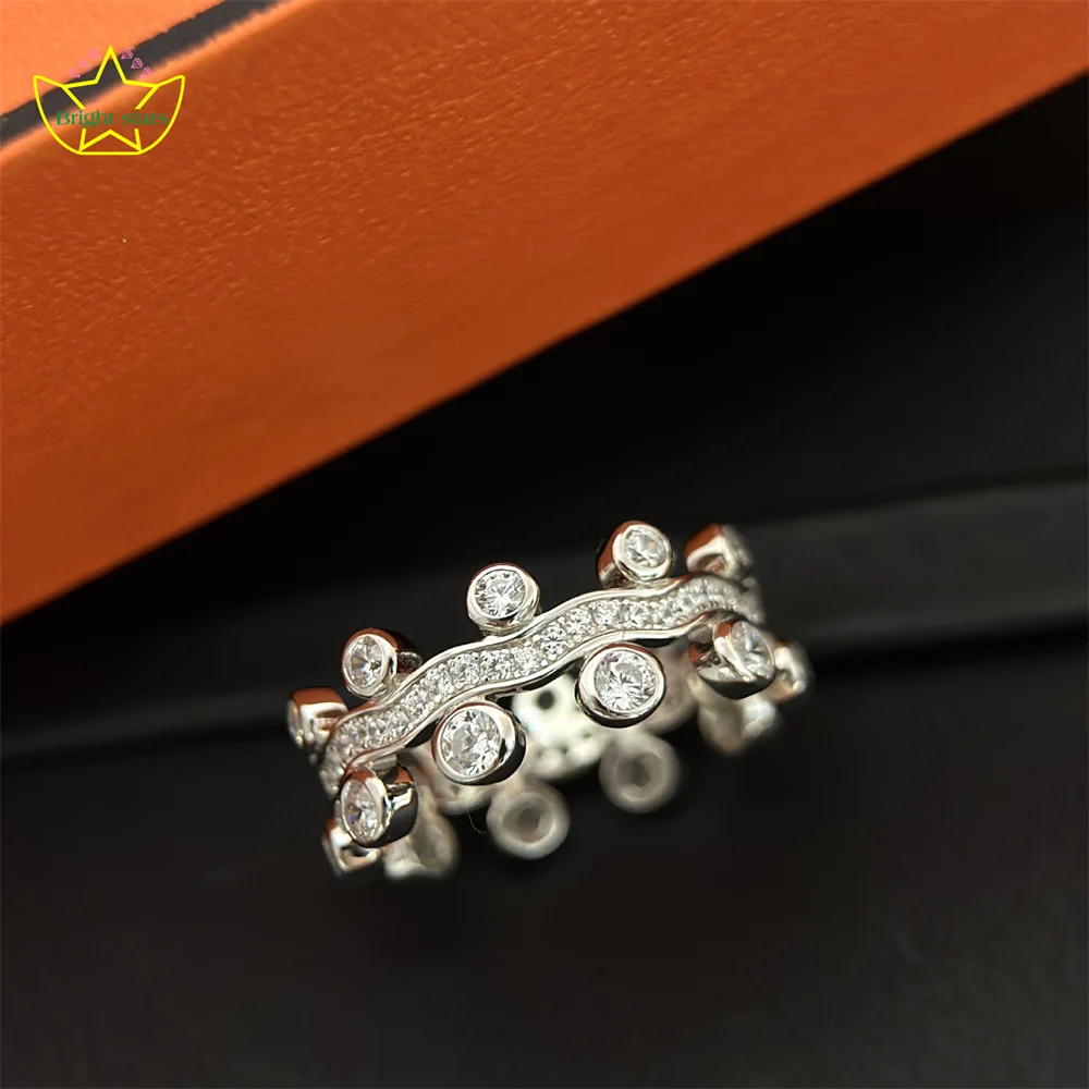 Bright Stars S925 Sterling Silver Flower Vine Ring for women Full diamond Dewdrop beads wide Ring fine jewerly