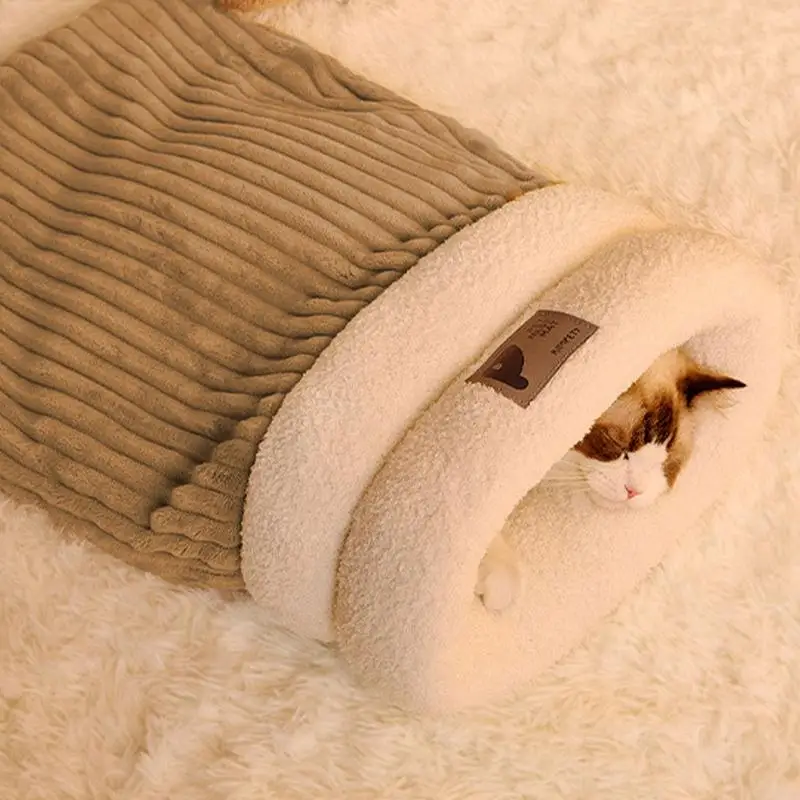 Cat Sleeping Bag Soft Cuddly Fluffy Feel Thickened Pet Pocket Type Quilt Bed Kitten Puppy Soft Comfortable Nest Pet Supplies